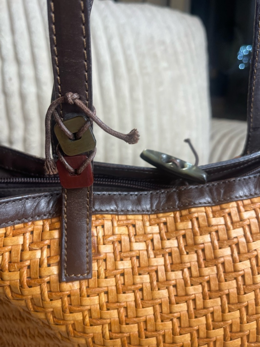 Alfredo Picchi Woven Straw Leather Tote Bag Italian Designer Brown Handles Purse - Picture 4 of 6